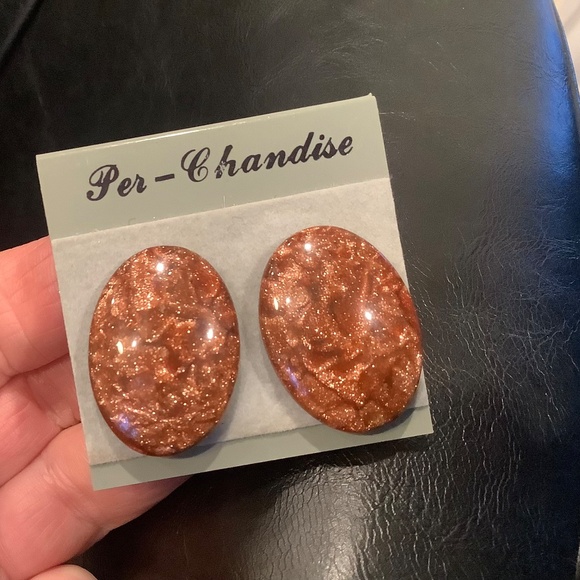 Vintage Button Clip On Earrings MOP - Agate- Sunstone Mixed Lot of 3 - Picture 9 of 12